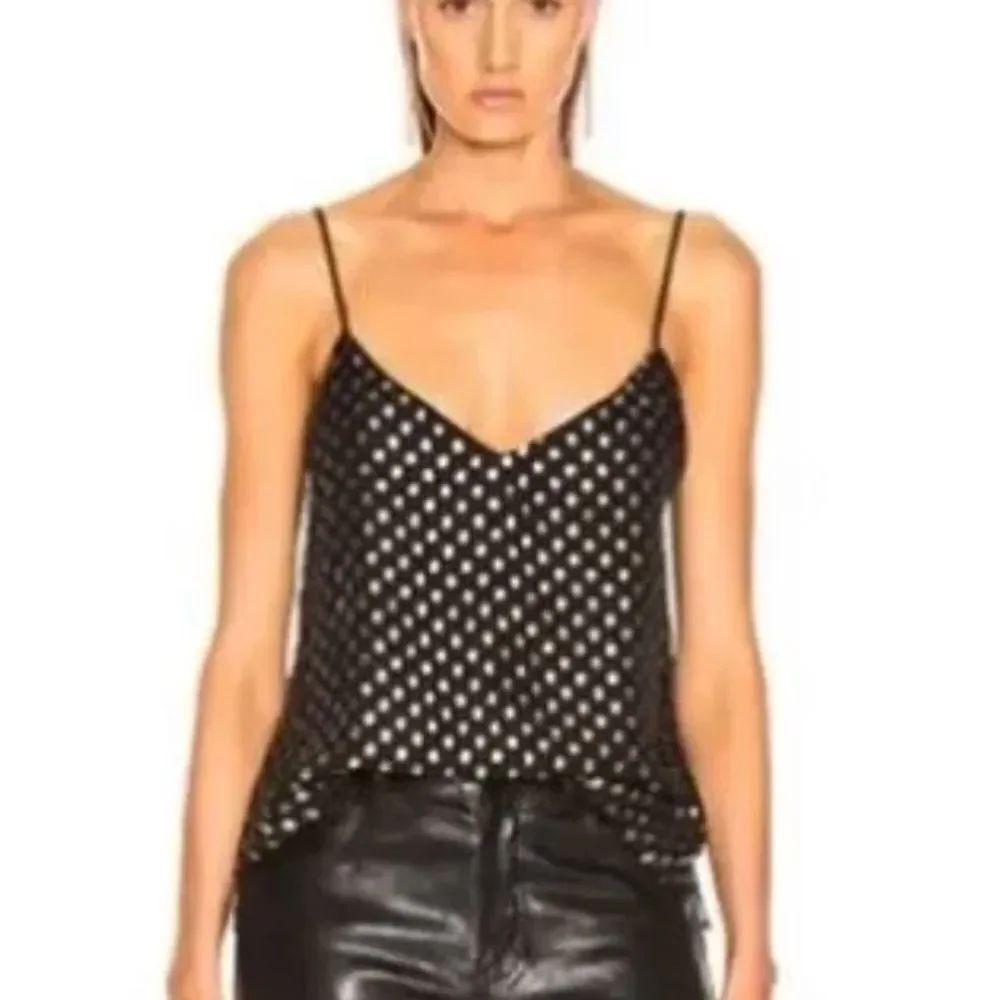 New L’Agence black semi sheer polka dot silk slip top S